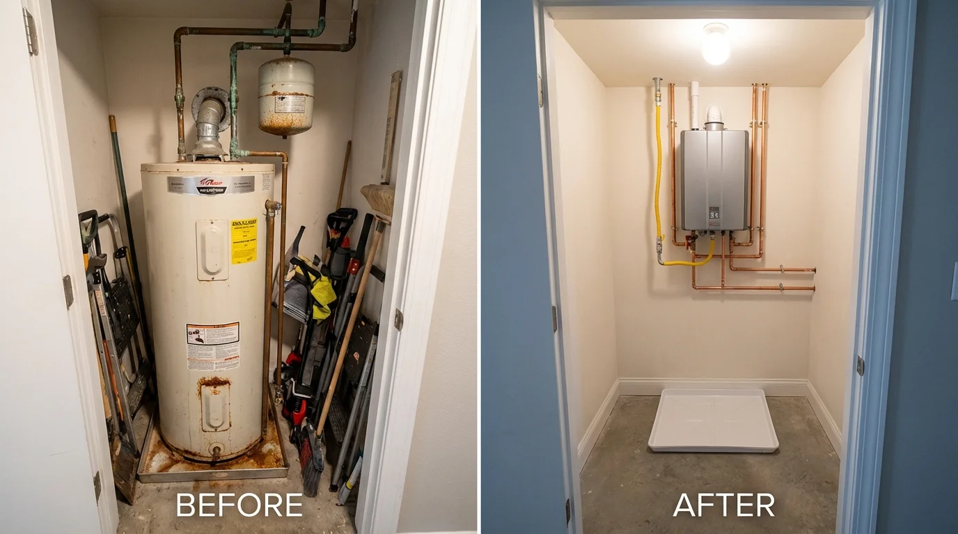 Tank water heater versus wall-mounted tankless unit comparison for Windham, CT homeowners