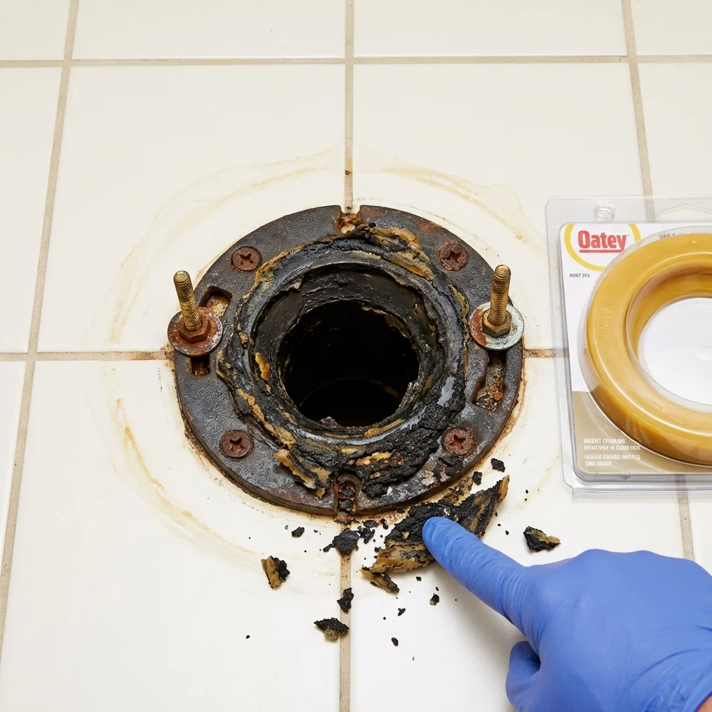 Failed wax ring showing water seepage at the base of a toilet in a Windham, CT home