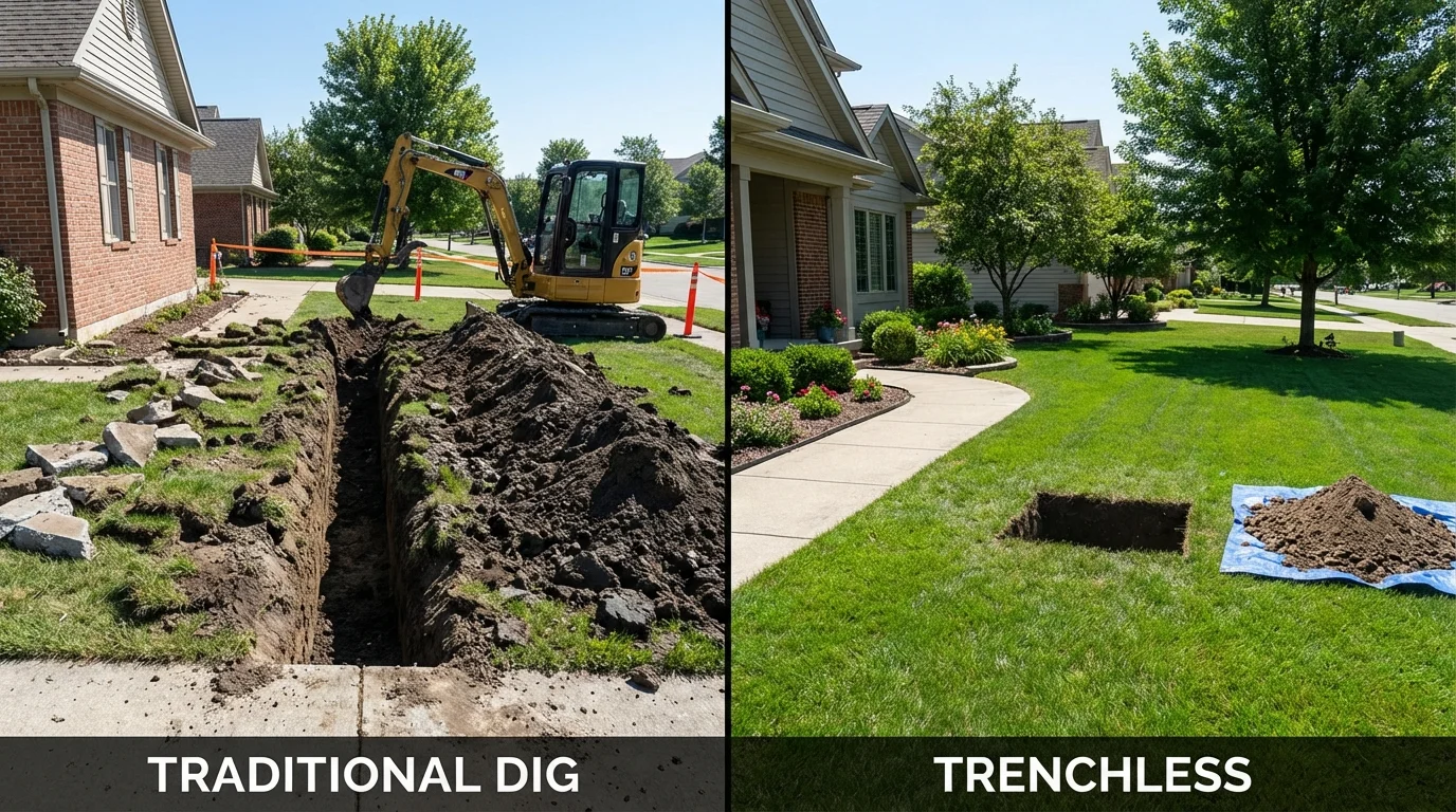 Trenchless sewer repair with minimal yard damage versus traditional excavation in Windham, CT